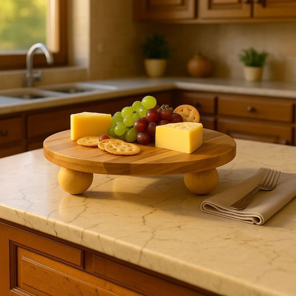 ENYAZA(2024) Bambu Top Ayaklı Sunumluk 25x25 cm – Şık Pasta & Tatlı Kahvaltı Servis Tabağı